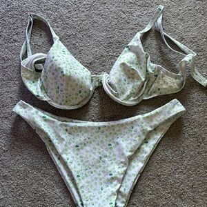 Green Leaf Print Bikini Set